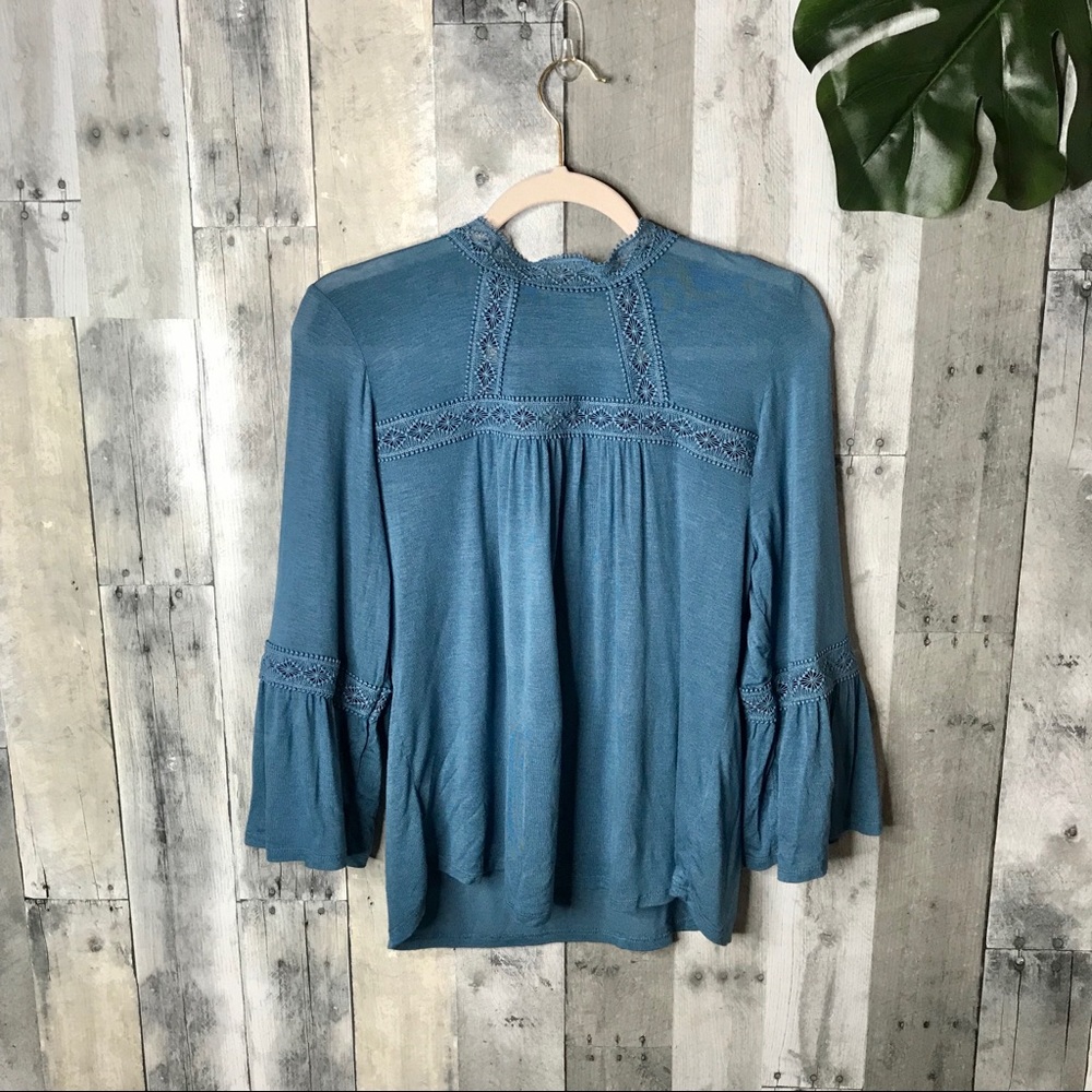 Lily White Bohemian Bell Sleeve Crochet Blouse